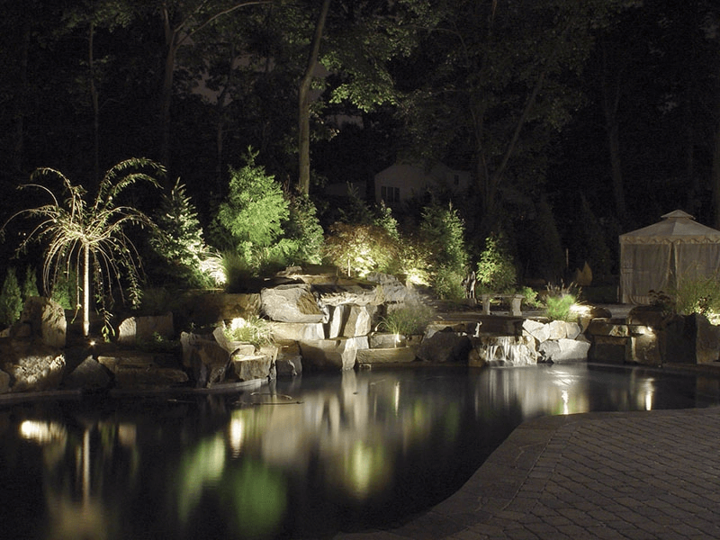 outdoor lighting surrounding pool