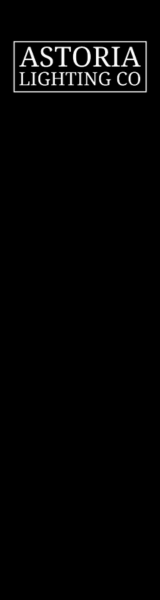 Astoria Lighting Co logo in a vertical layout, displayed in all white with black background